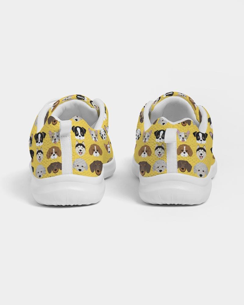 A pair of Women's Yellow Doggie Love Low Top Canvas Running Shoes featuring a vibrant yellow color with a playful dog pattern, designed for comfort and style.