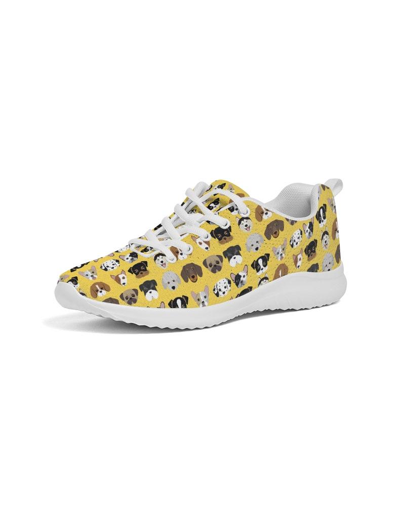 A pair of Women's Yellow Doggie Love Low Top Canvas Running Shoes featuring a vibrant yellow color with a playful dog pattern, designed for comfort and style.