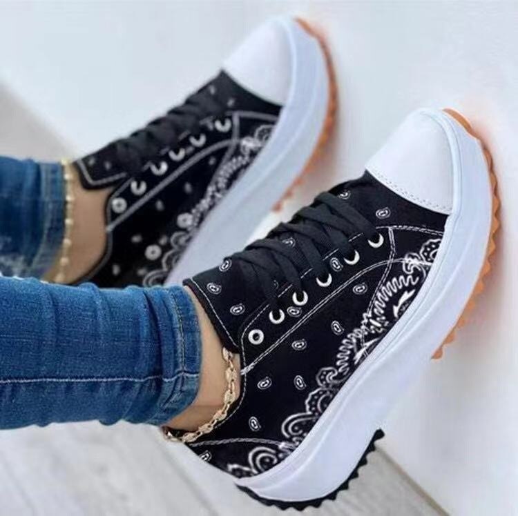 A pair of stylish 2022 Pattern Canvas Women Sneakers in vibrant colors, showcasing a trendy design suitable for casual sports and everyday wear.