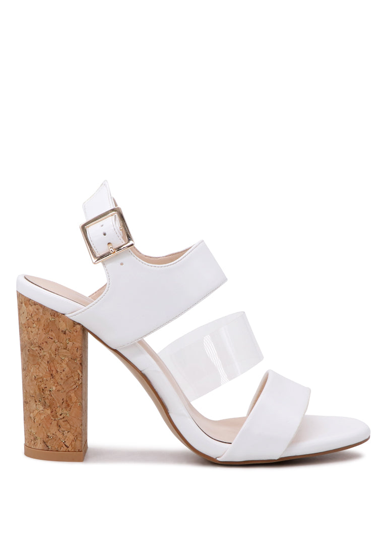 Alisha Clear Strap Block Heeled Sandals featuring a stylish clear strap design and chunky heel, perfect for any occasion.