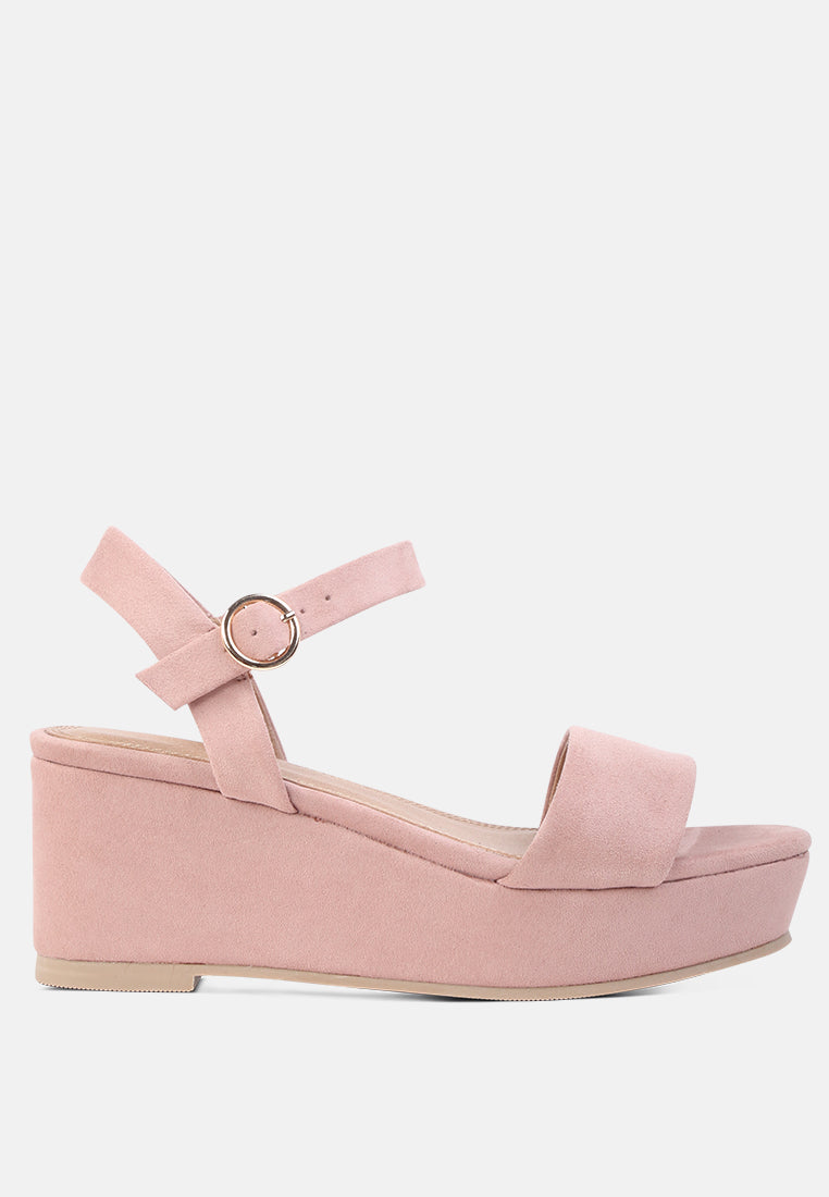 A pair of stylish Ankle Strap Wedge Sandals featuring a platform heel and adjustable buckle, perfect for summer wear.