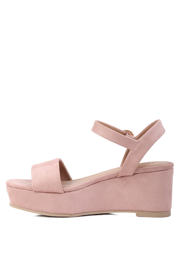 A pair of stylish Ankle Strap Wedge Sandals featuring a platform heel and adjustable buckle, perfect for summer wear.