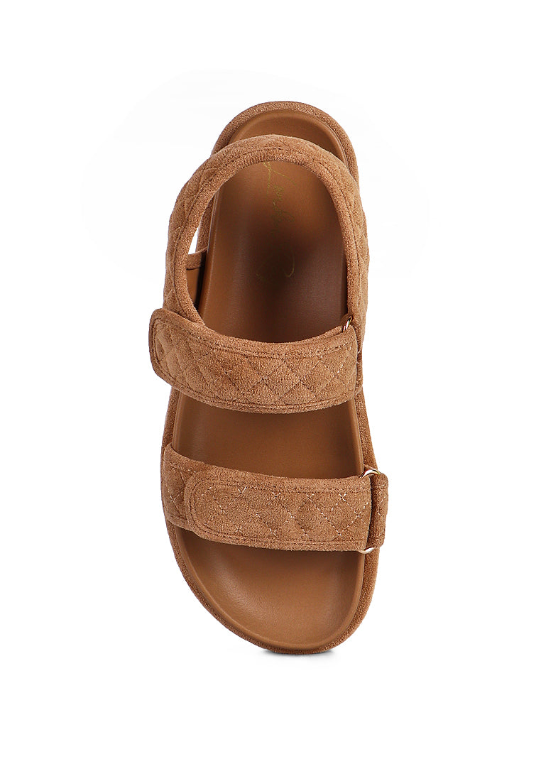 Anvil Quilted Platform Sandals featuring a stylish quilted design, open round toe, and hook and loop fastening for comfort and support.