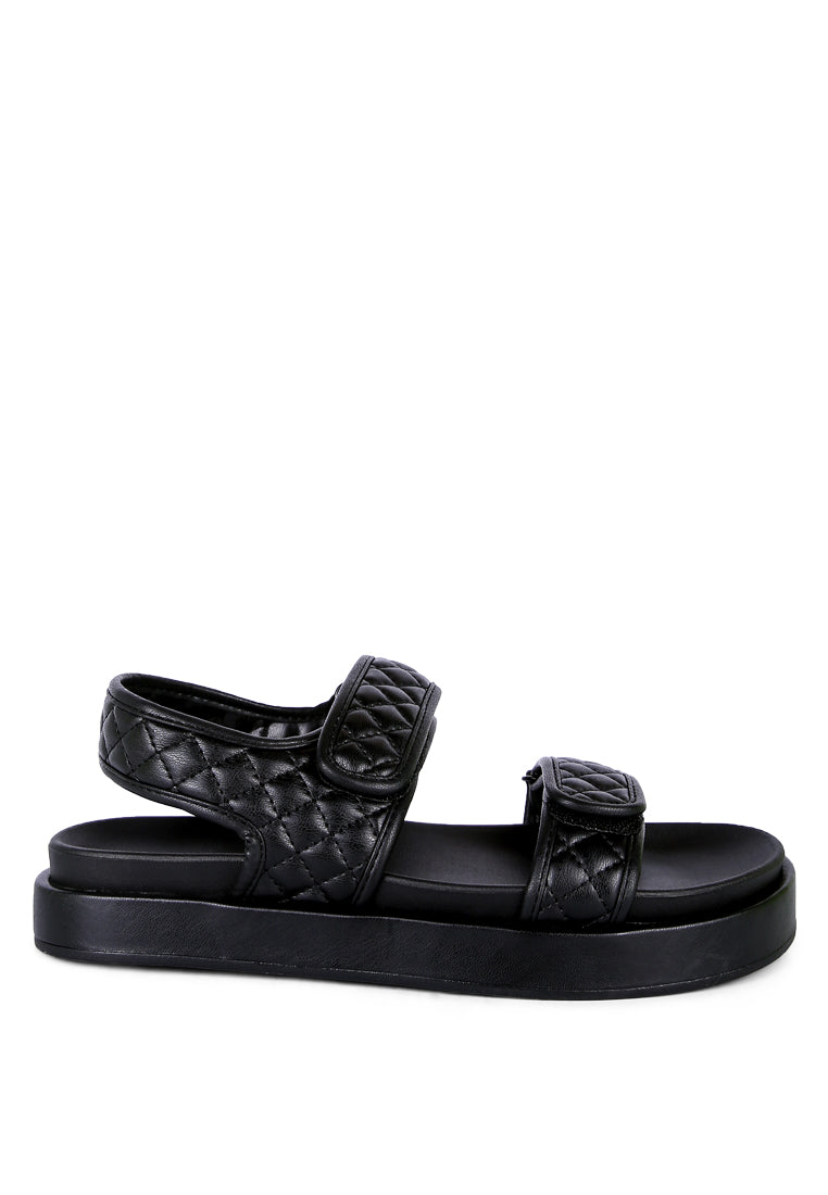 Anvil Quilted Platform Sandals featuring a stylish quilted design, open round toe, and hook and loop fastening for comfort and support.