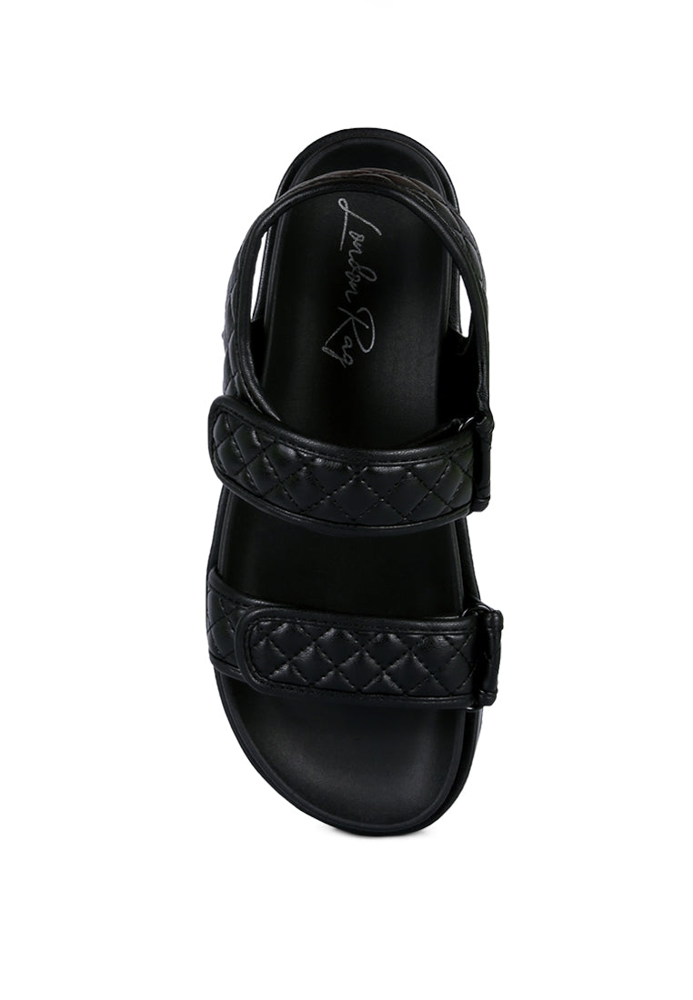 Anvil Quilted Platform Sandals featuring a stylish quilted design, open round toe, and hook and loop fastening for comfort and support.