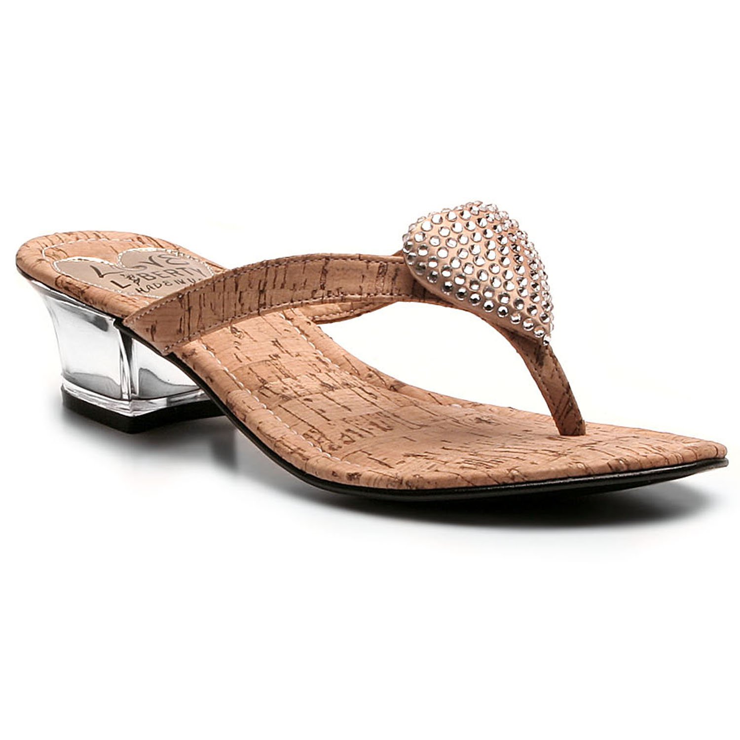 Aphrodite sandals featuring a clear block heel and heart accessory, designed for summer comfort and style.