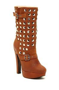 APOLLO high heels featuring a genuine leather upper, 4.5-inch heel, 1-inch platform, and stylish studded detail.