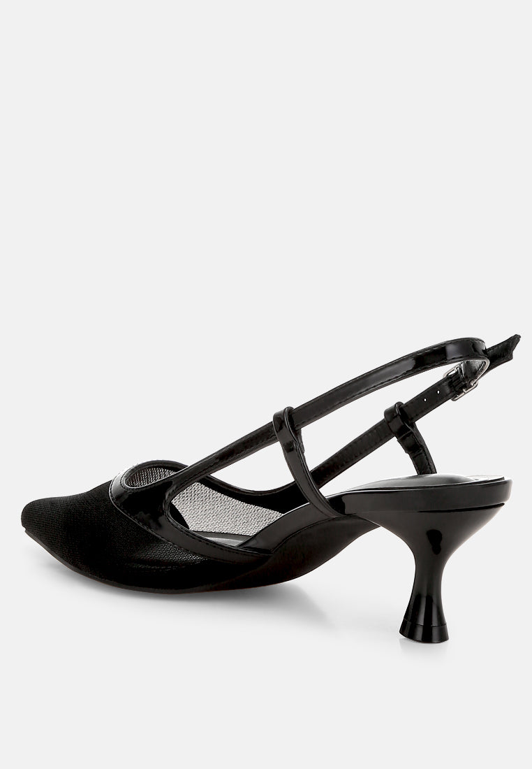 Axton Mesh Slingback Sandals featuring a closed pointed toe, kitten heel, and breathable mesh upper, perfect for stylish outings.