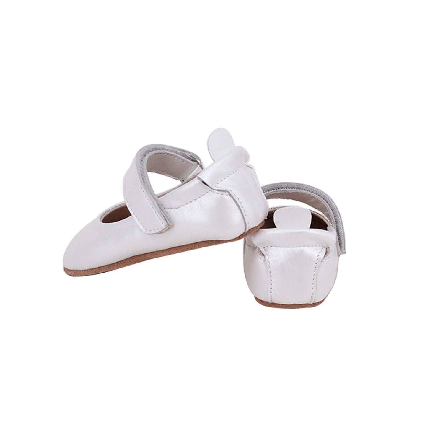 Bella Pre/First Walker Mary Jane Shoes in Pearl White, handmade leather shoes with a hook and loop closure and elasticised ankle collar for infants.