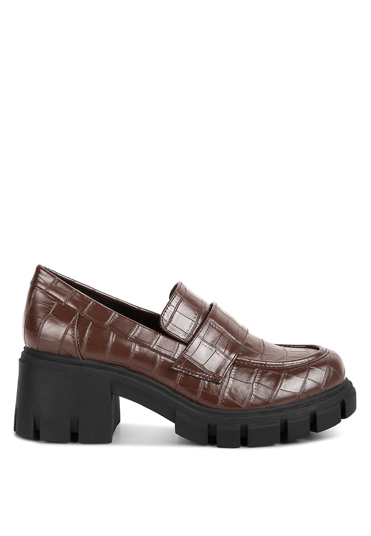 Benz Platform Loafer featuring chunky lug soles and stylish croc print design, perfect for trendy outfits.