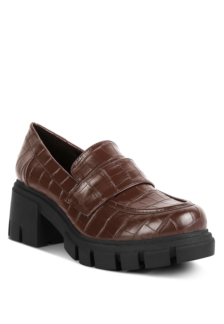 Benz Platform Loafer featuring chunky lug soles and stylish croc print design, perfect for trendy outfits.