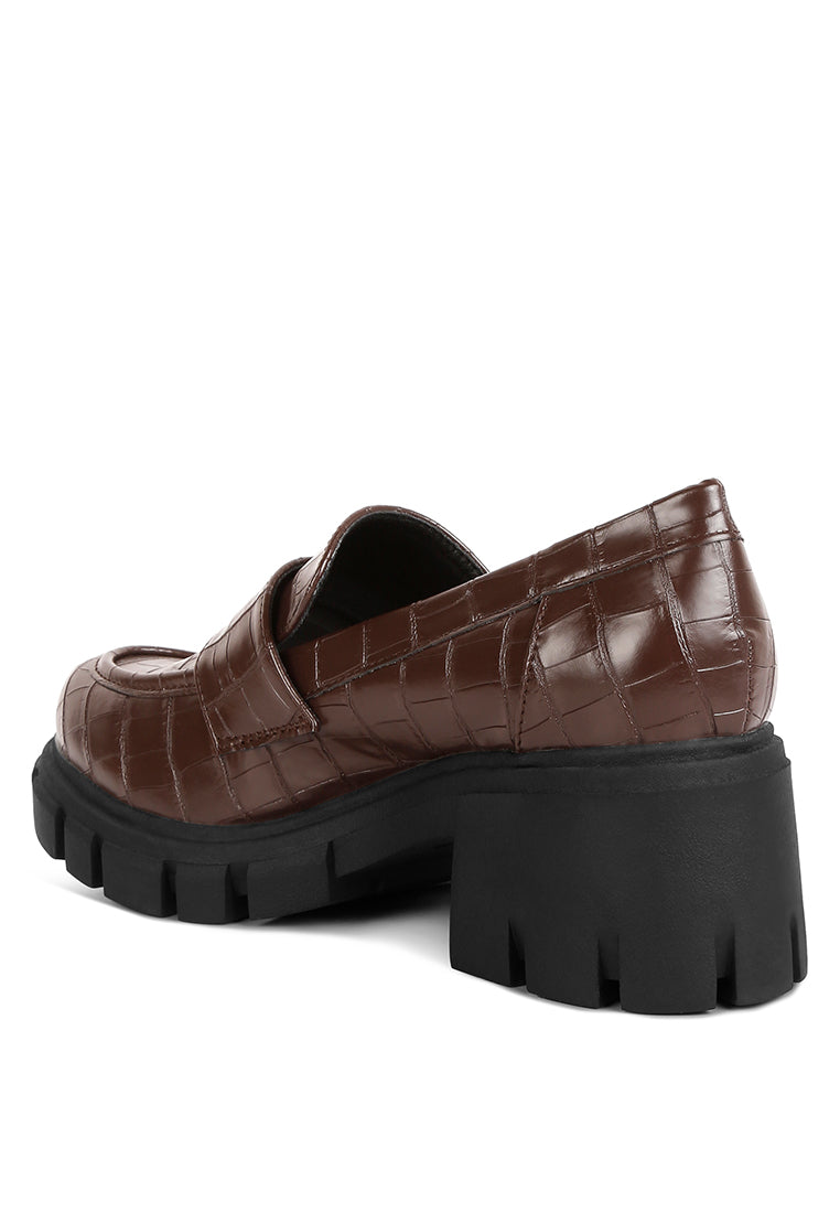 Benz Platform Loafer featuring chunky lug soles and stylish croc print design, perfect for trendy outfits.