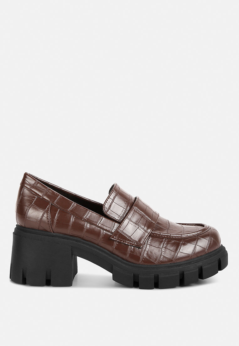 Benz Platform Loafer featuring chunky lug soles and stylish croc print design, perfect for trendy outfits.