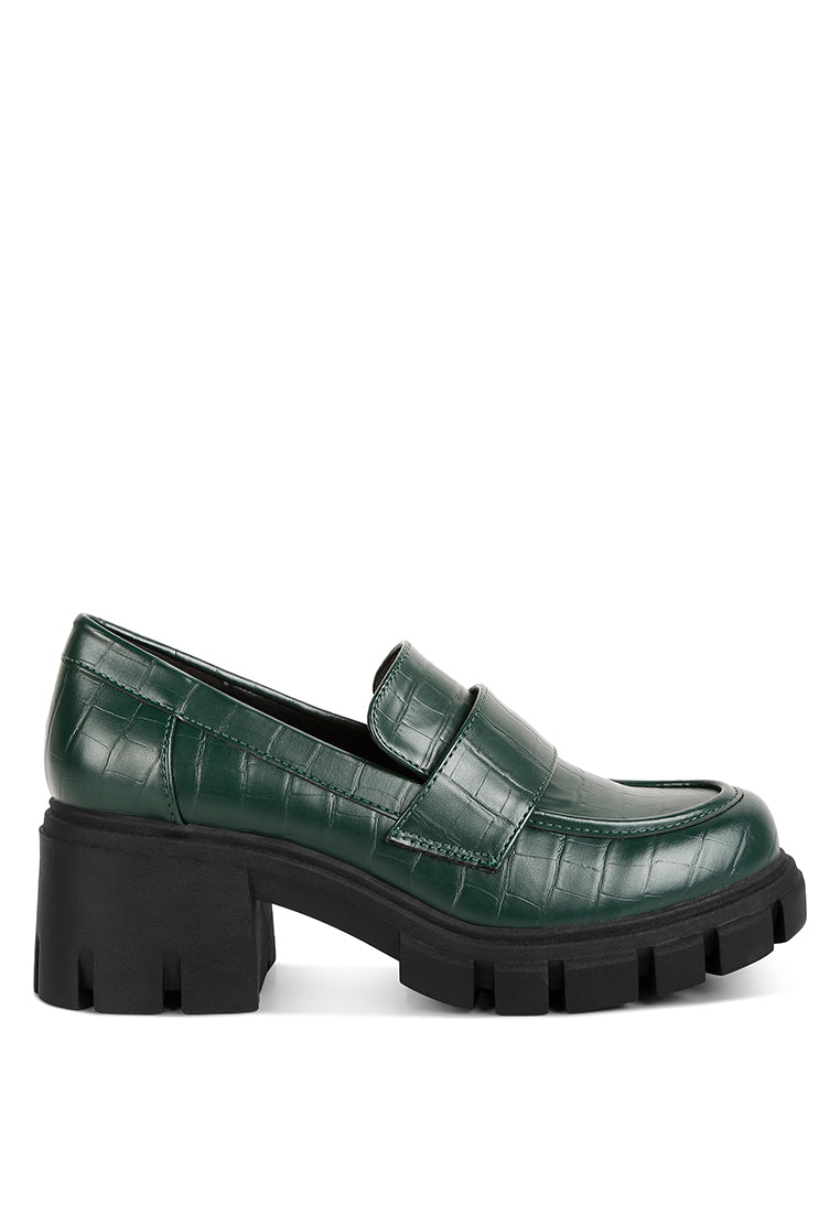 Benz Platform Loafer featuring chunky lug soles and stylish croc print design, perfect for trendy outfits.