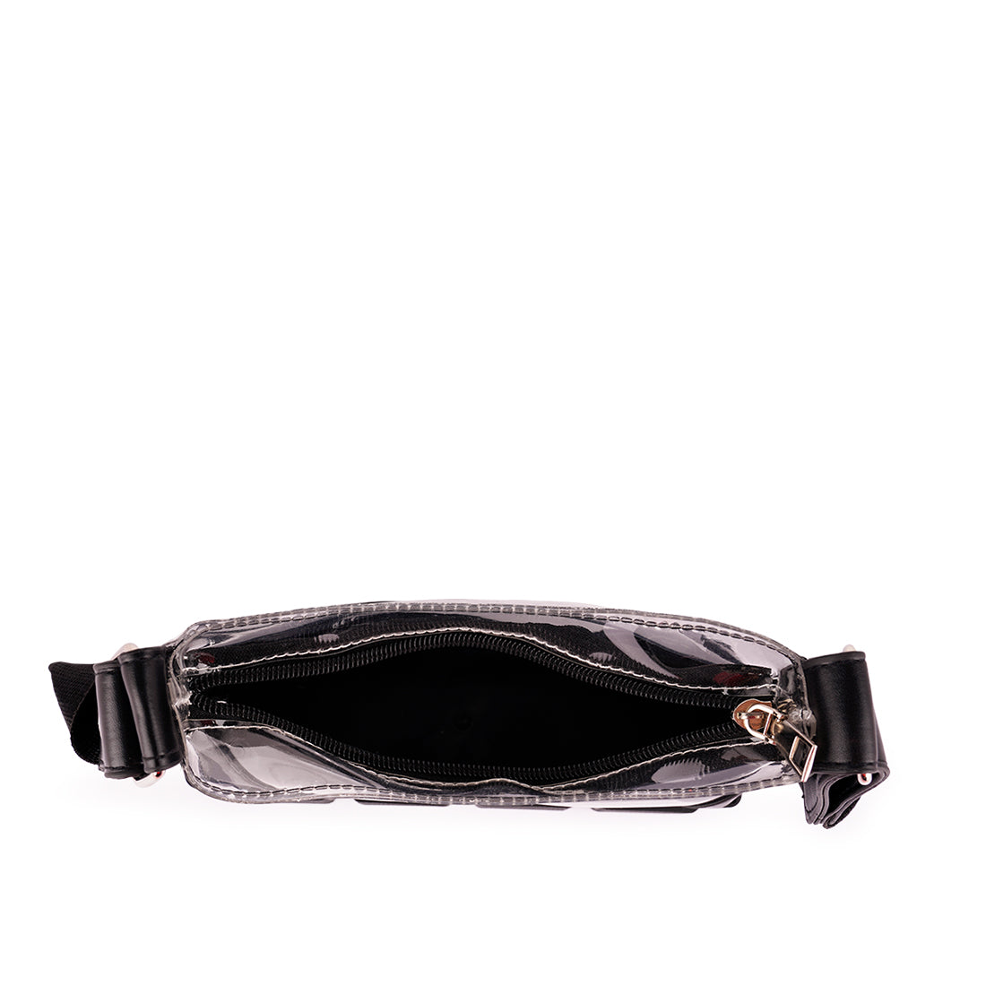 Black Clear Utility Handbag featuring a stylish design with a chunk platform and zipper closure, perfect for daily use.