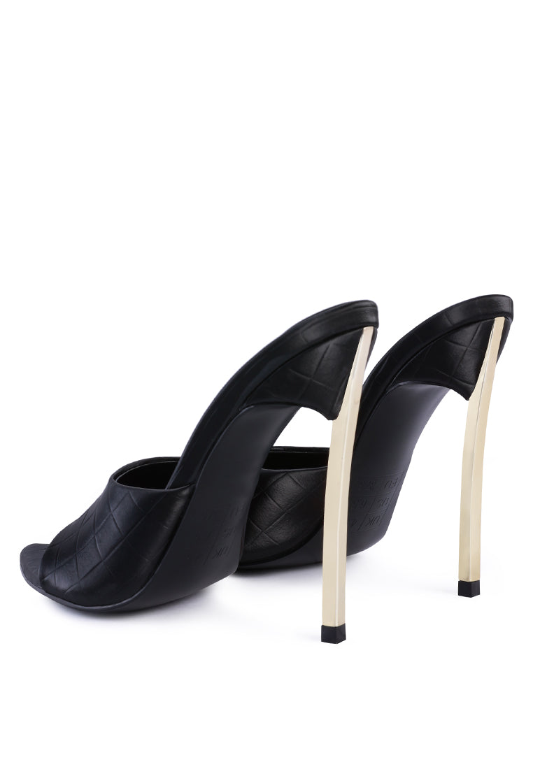 Elegant Bottoms Up Strappy Slip On Stiletto Heels featuring moon cut straps and a sleek patent faux leather finish.