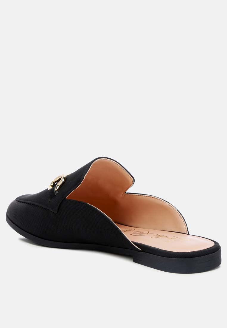 Briar Horsebit Embellishment Slip On Mules featuring a sleek canvas upper and stylish horsebit detail.