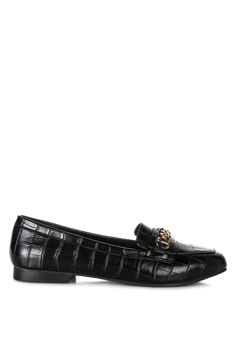 Bro Zone Croc Metal Chain Loafers featuring a stylish croc texture and chunky metal chain detail on the strap.