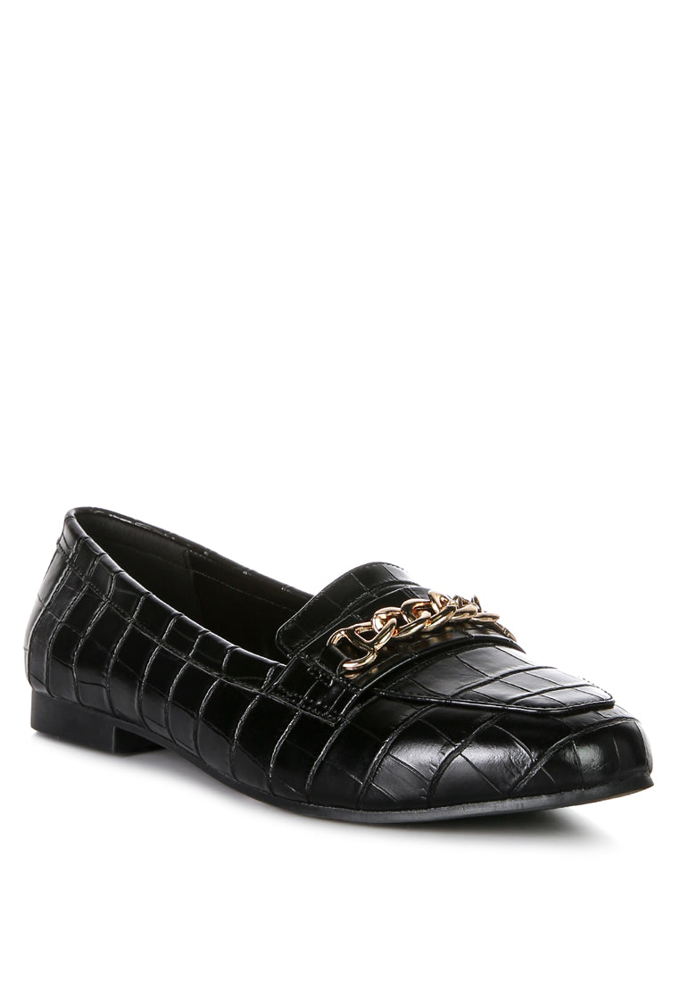 Bro Zone Croc Metal Chain Loafers featuring a stylish croc texture and chunky metal chain detail on the strap.