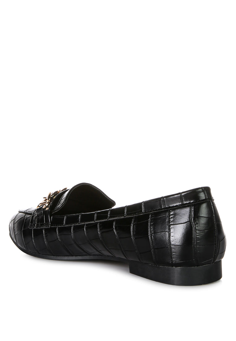 Bro Zone Croc Metal Chain Loafers featuring a stylish croc texture and chunky metal chain detail on the strap.