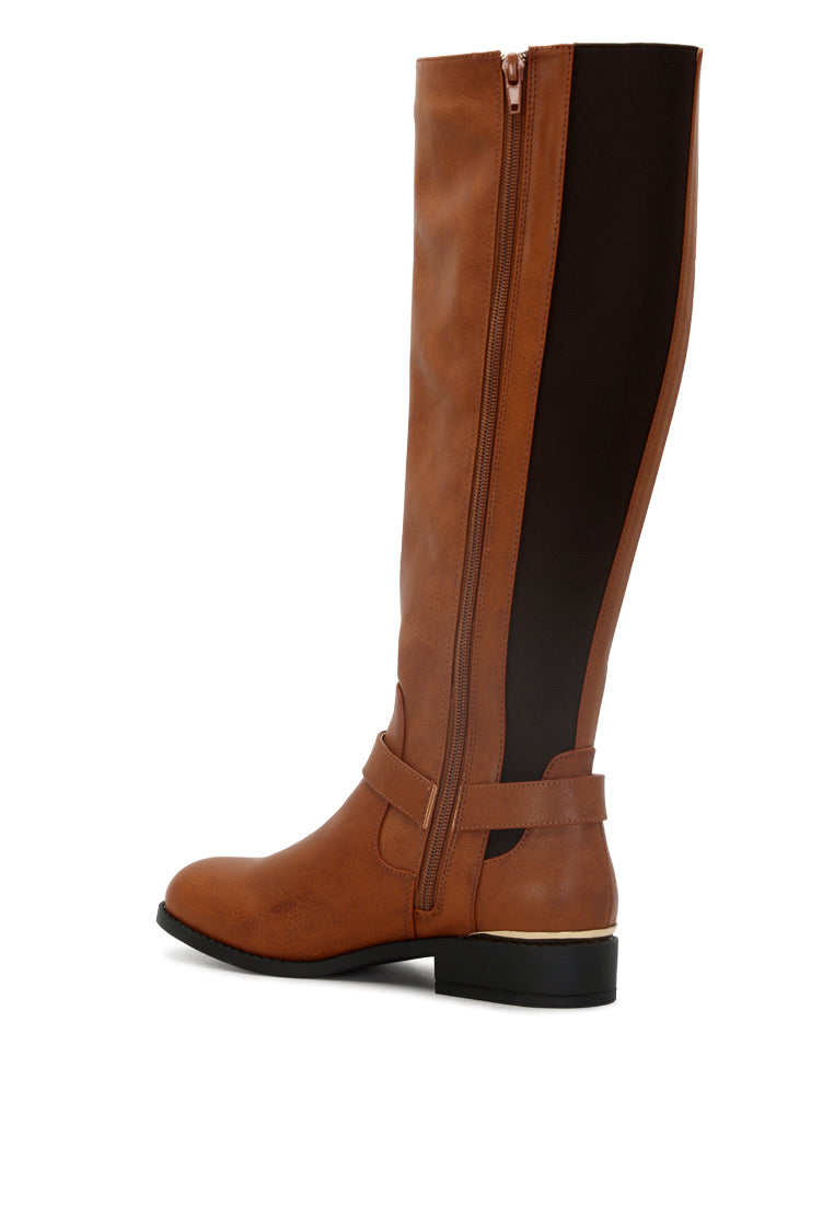 Buckle Detail Wide Calf Boots featuring a stylish buckle at the ankle, round toe, and side zipper for easy wear.