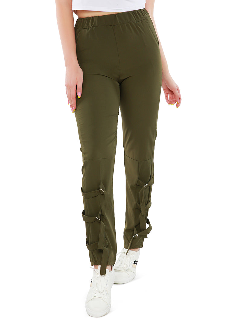 Buckle Hem Joggers Pants featuring high waist, elasticated waistband, and stylish buckle detail at the hem, perfect for casual wear.