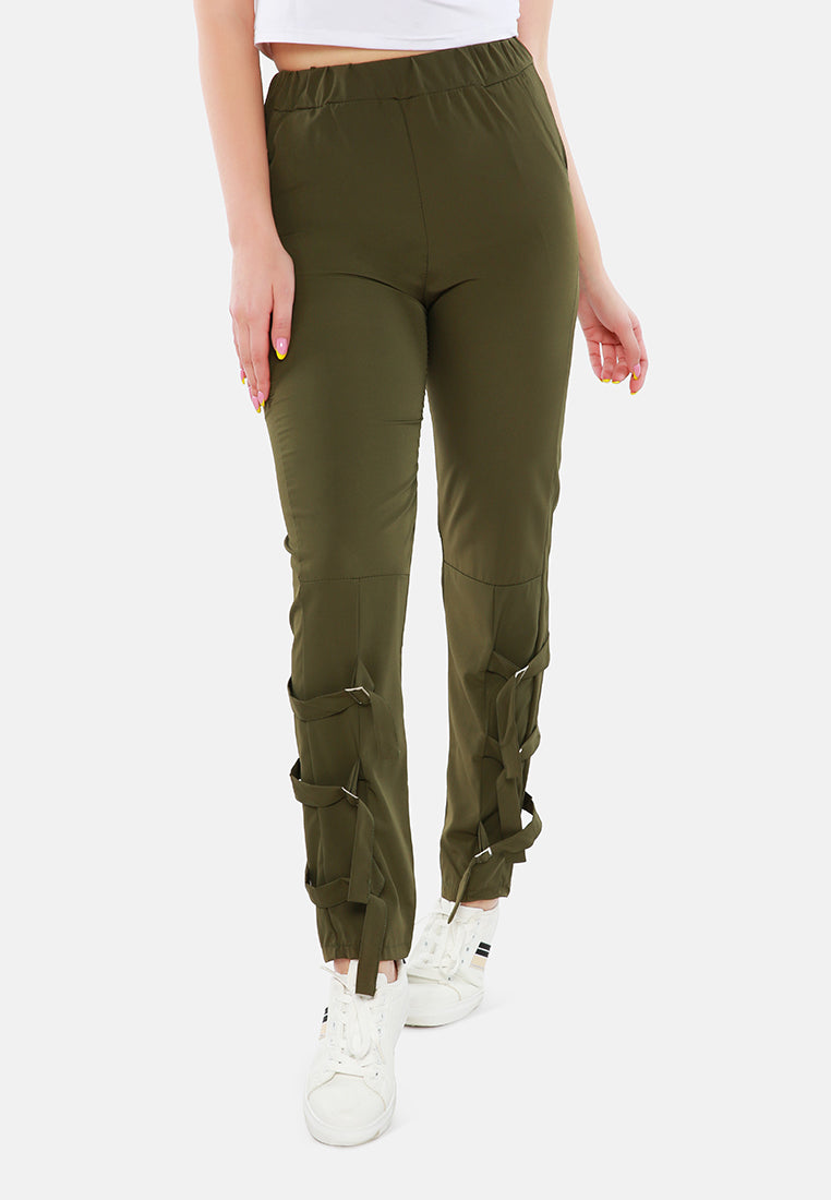 Buckle Hem Joggers Pants featuring high waist, elasticated waistband, and stylish buckle detail at the hem, perfect for casual wear.