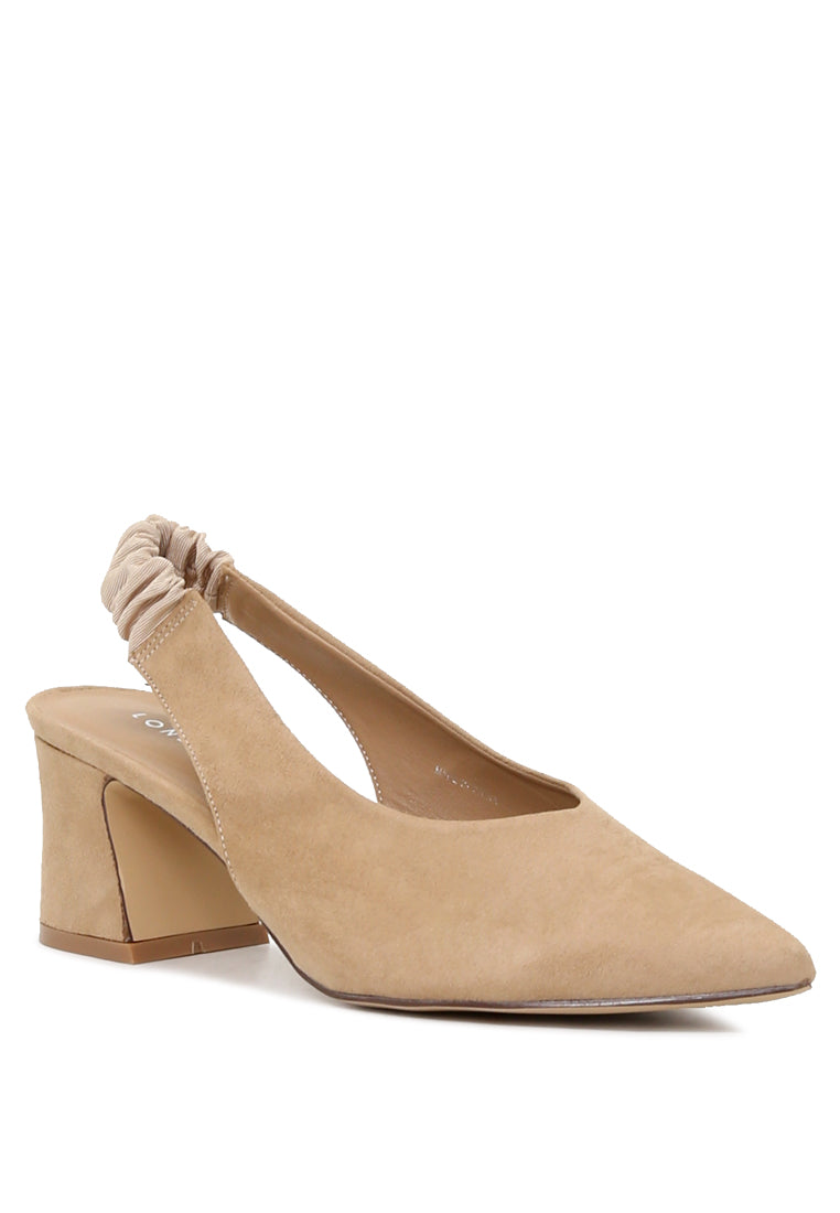 Caroline Sling Back Pumps with mid heel, featuring a pointed toe design and stylish slingback strap in elegant microfiber material.