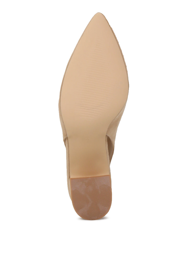 Caroline Sling Back Pumps with mid heel, featuring a pointed toe design and stylish slingback strap in elegant microfiber material.