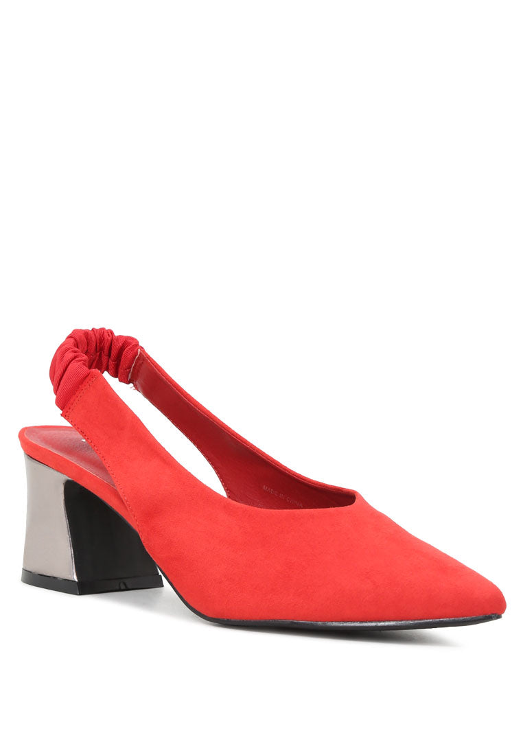 Caroline Sling Back Pumps with mid heel, featuring a pointed toe design and stylish slingback strap in elegant microfiber material.