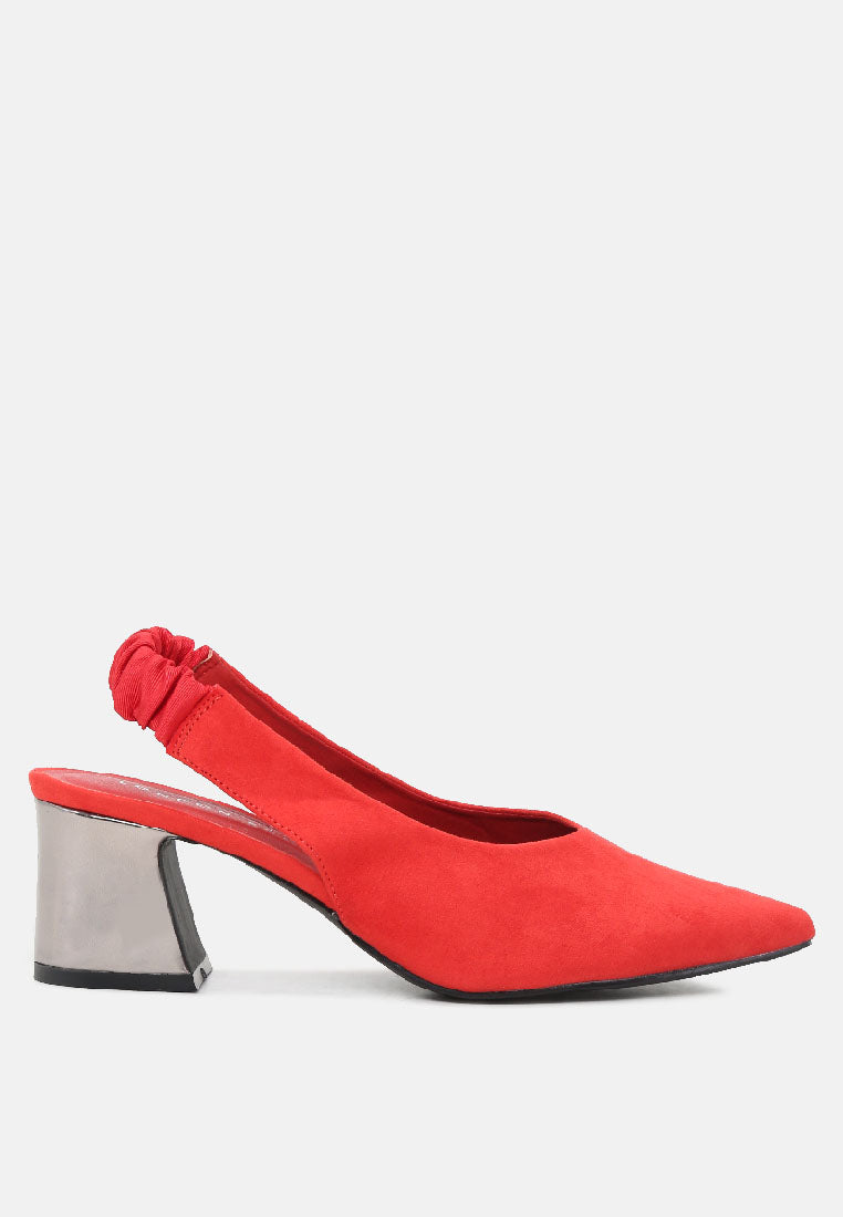 Caroline Sling Back Pumps with mid heel, featuring a pointed toe design and stylish slingback strap in elegant microfiber material.