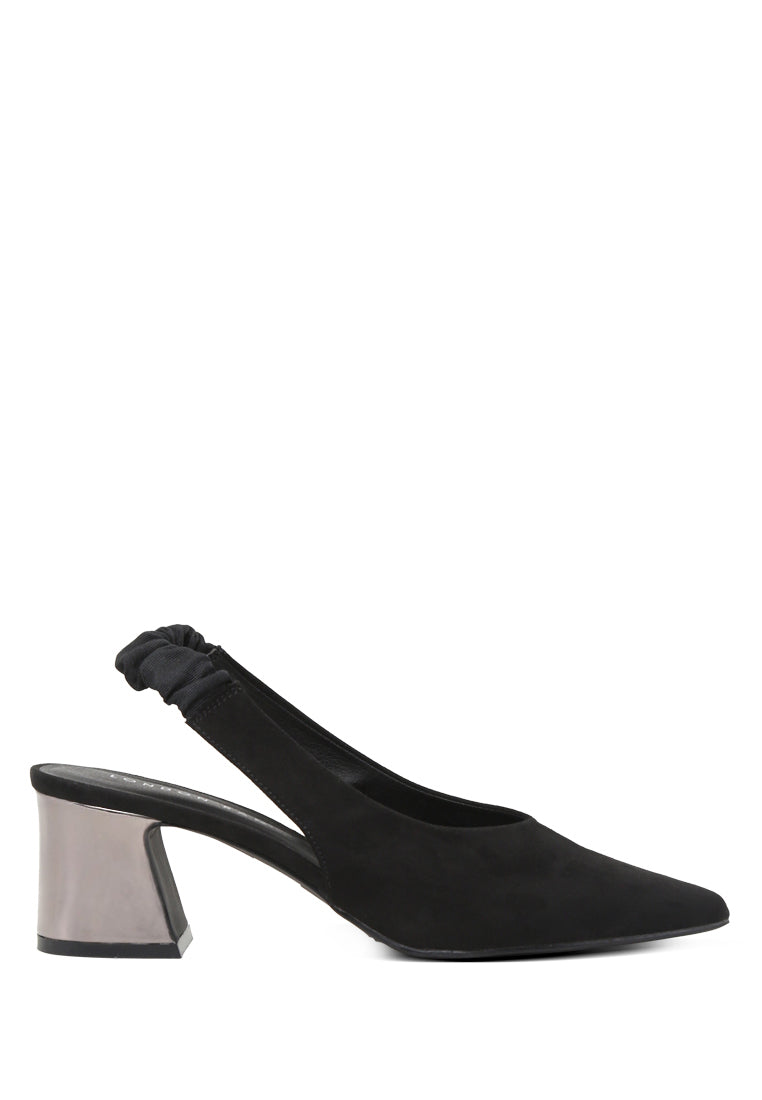 Caroline Sling Back Pumps with mid heel, featuring a pointed toe design and stylish slingback strap in elegant microfiber material.