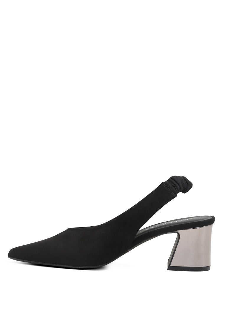 Caroline Sling Back Pumps with mid heel, featuring a pointed toe design and stylish slingback strap in elegant microfiber material.