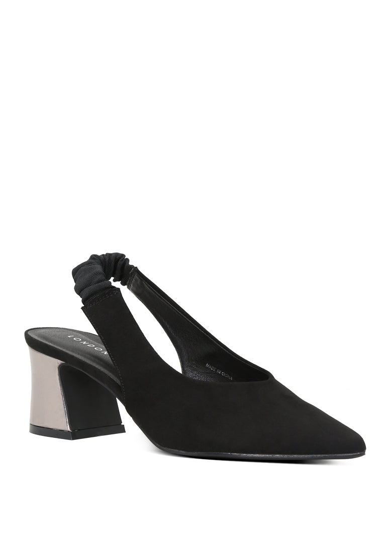 Caroline Sling Back Pumps with mid heel, featuring a pointed toe design and stylish slingback strap in elegant microfiber material.