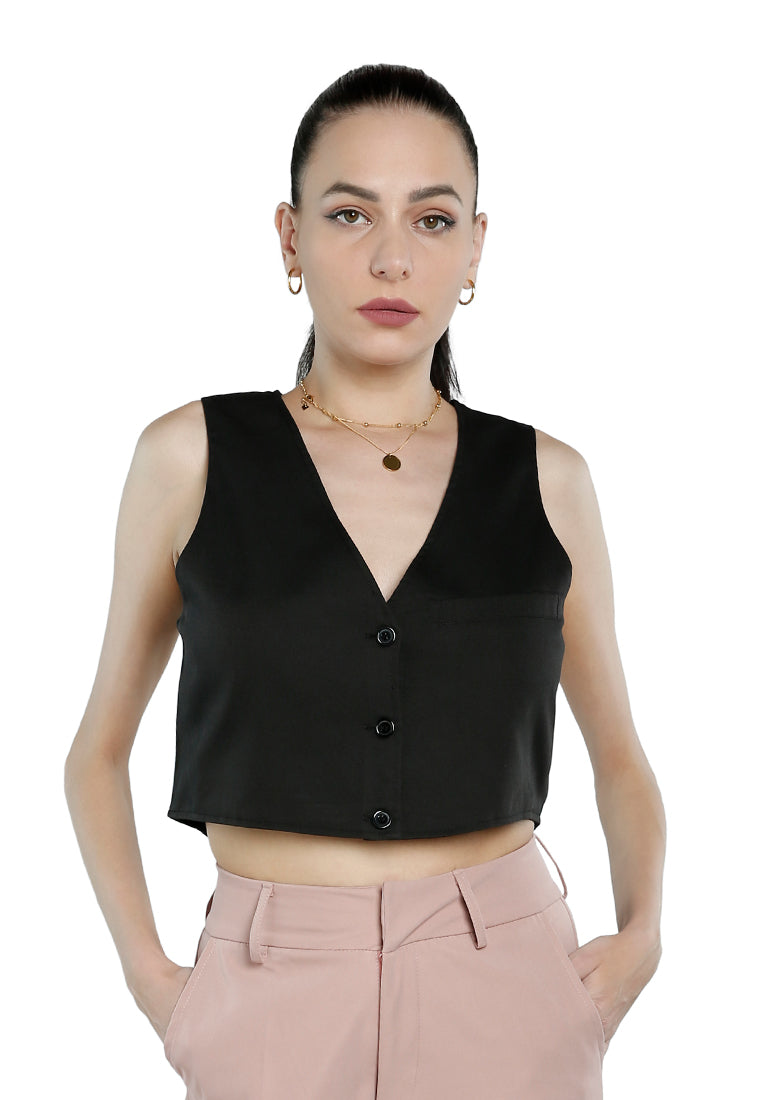 A stylish Casual Button Down Vest featuring a V neck, sleeveless design, and a front pocket, perfect for layering or standalone wear.