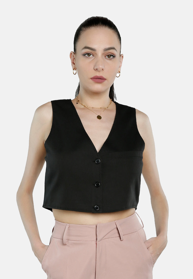 A stylish Casual Button Down Vest featuring a V neck, sleeveless design, and a front pocket, perfect for layering or standalone wear.