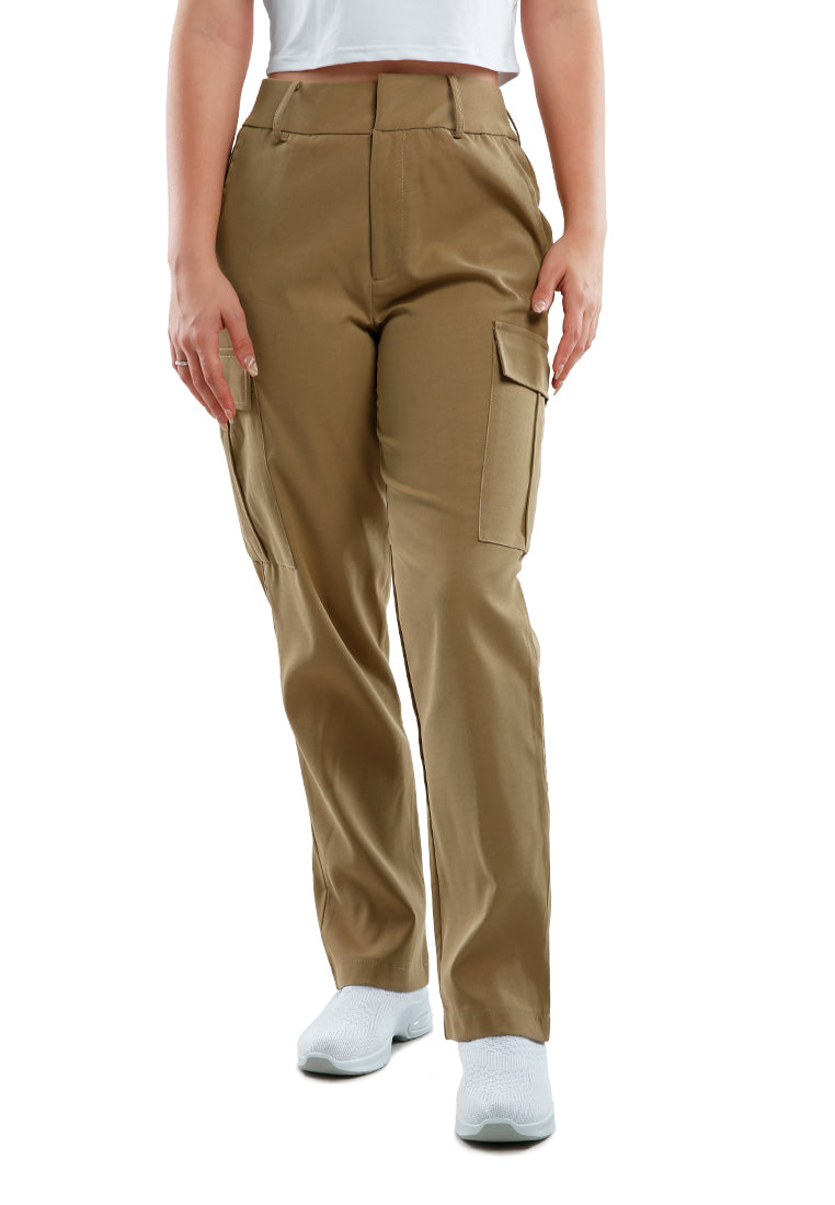 Casual High Waist Straight Pants in soft Polycot fabric, featuring flap pockets and belt loops, perfect for work or casual wear.