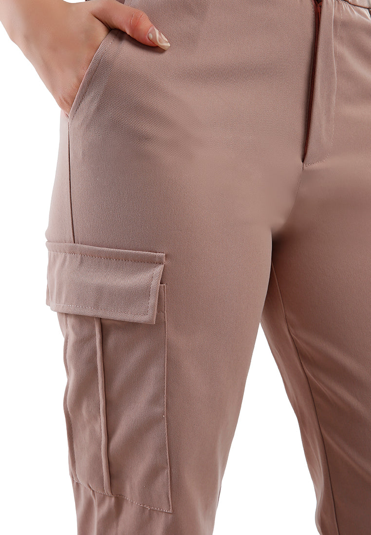 Casual High Waist Straight Pants in soft Polycot fabric, featuring flap pockets and belt loops, perfect for work or casual wear.