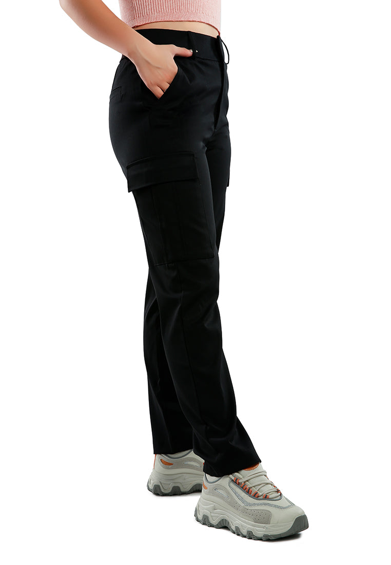 Casual High Waist Straight Pants in soft Polycot fabric, featuring flap pockets and belt loops, perfect for work or casual wear.