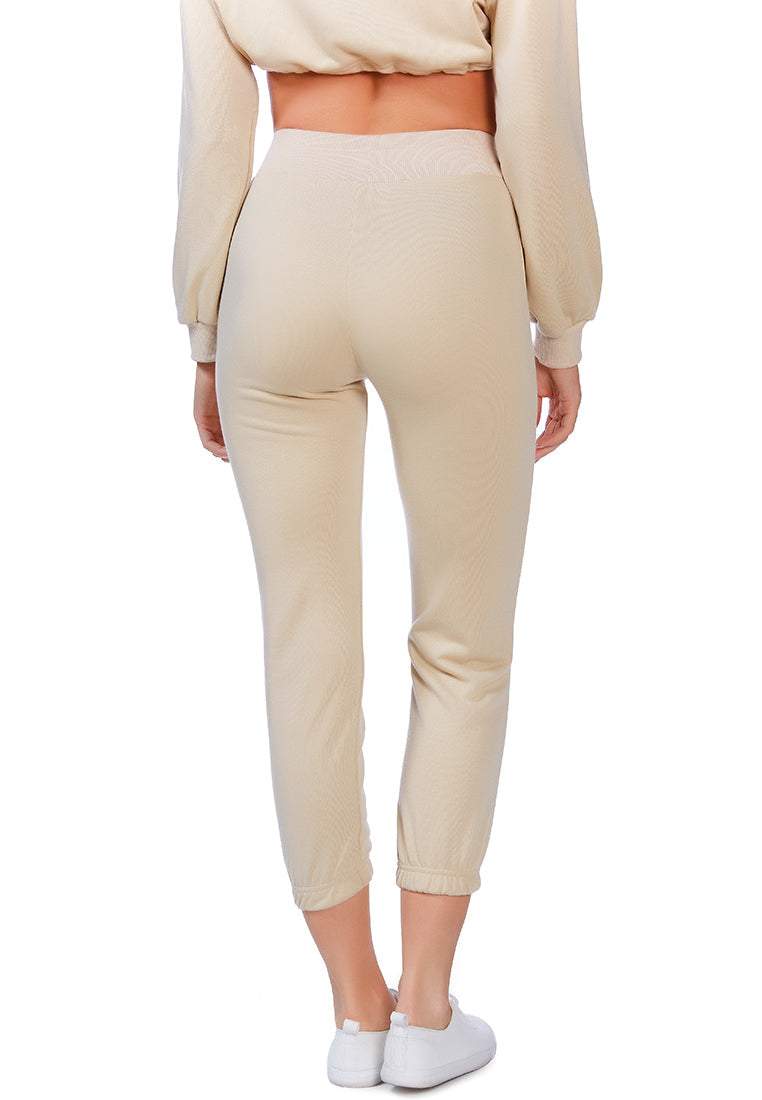 Casual Solid Sweat Pants in cotton with elasticated waistband and ankle band detail, perfect for loungewear.