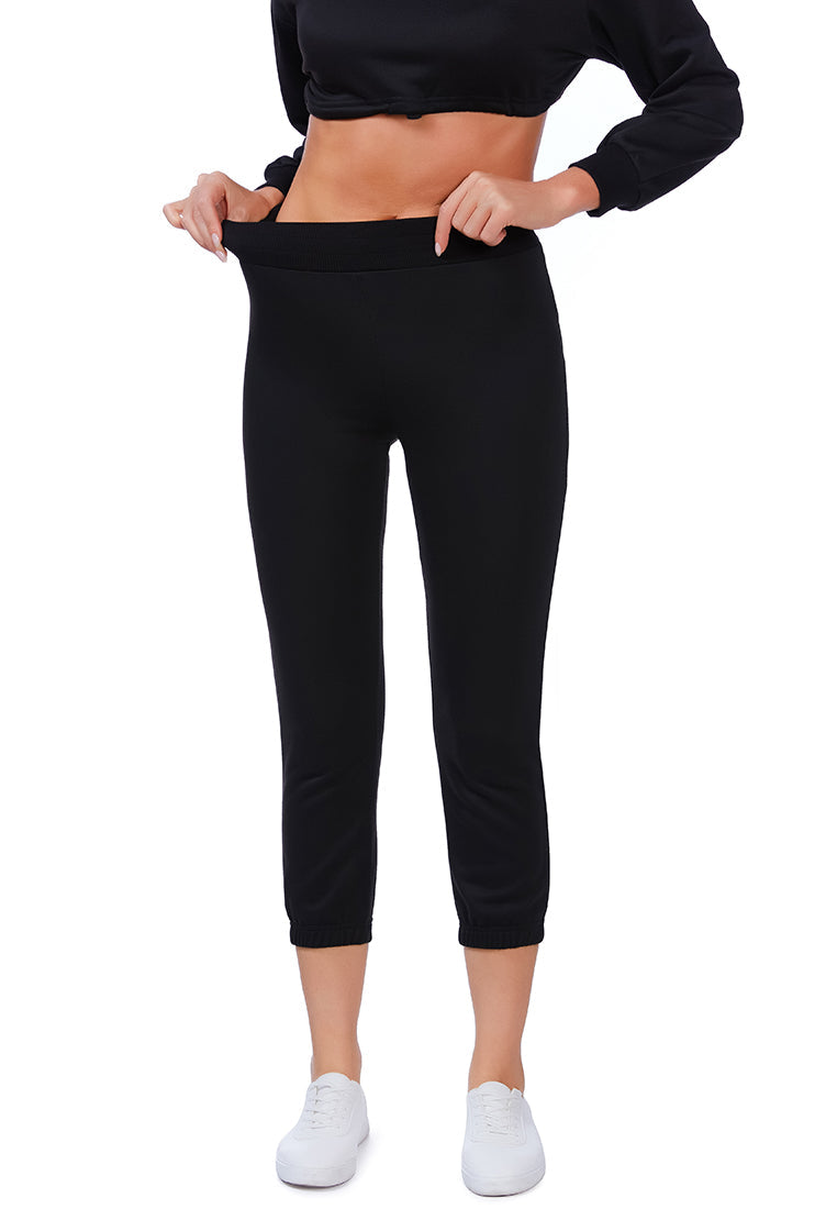 Casual Solid Sweat Pants in cotton with elasticated waistband and ankle band detail, perfect for loungewear.