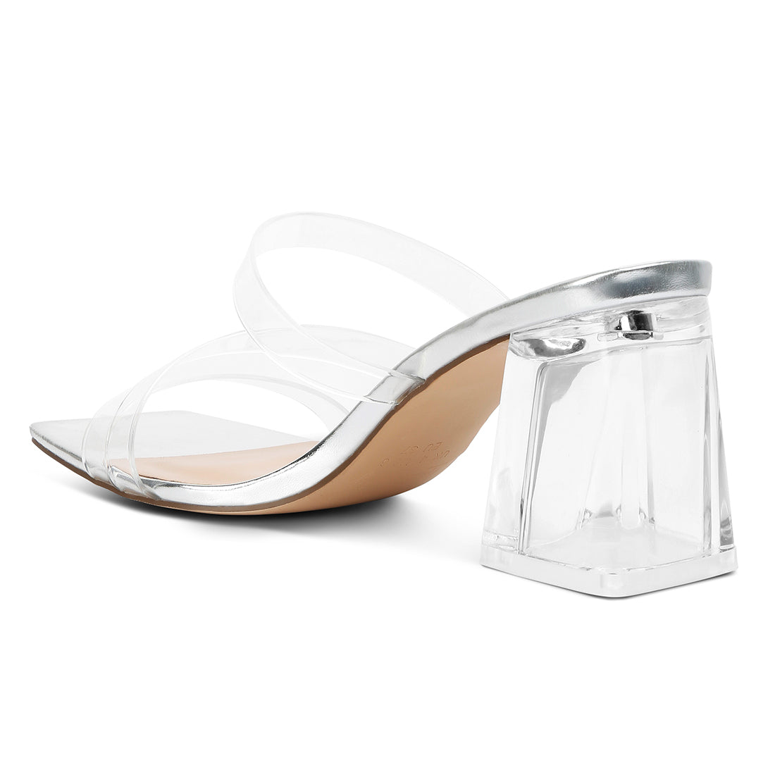 Chartz Multiple Straps Clear Heel Sandals featuring clear straps, transparent heels, and a metallic base, perfect for casual outings.