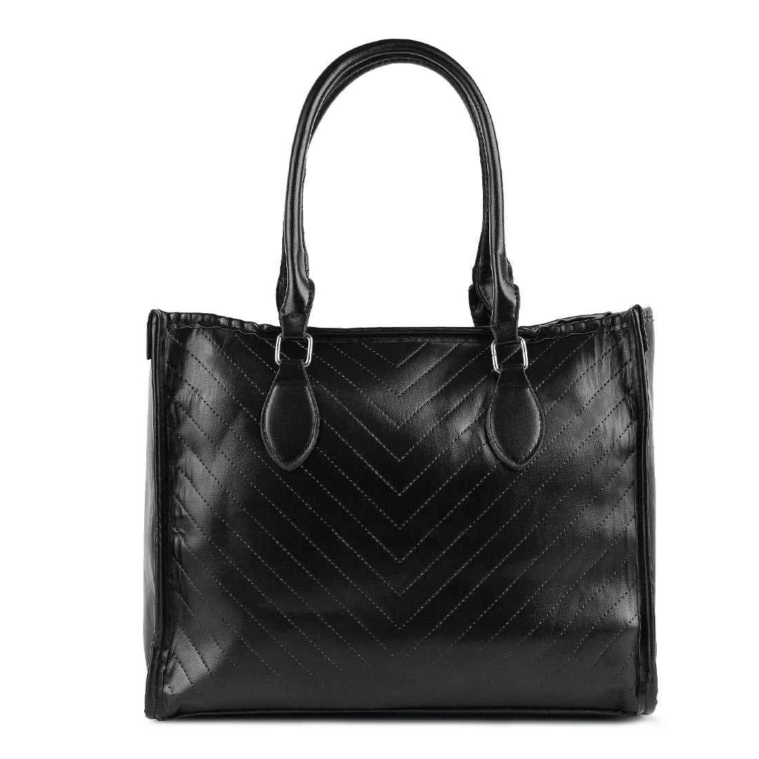 Chevron Pattern Tote Bag featuring a quilted surface, zipper closure, and sturdy short handles, ideal for everyday use.