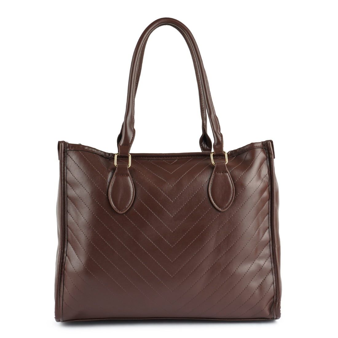 Chevron Pattern Tote Bag featuring a quilted surface, zipper closure, and sturdy short handles, ideal for everyday use.