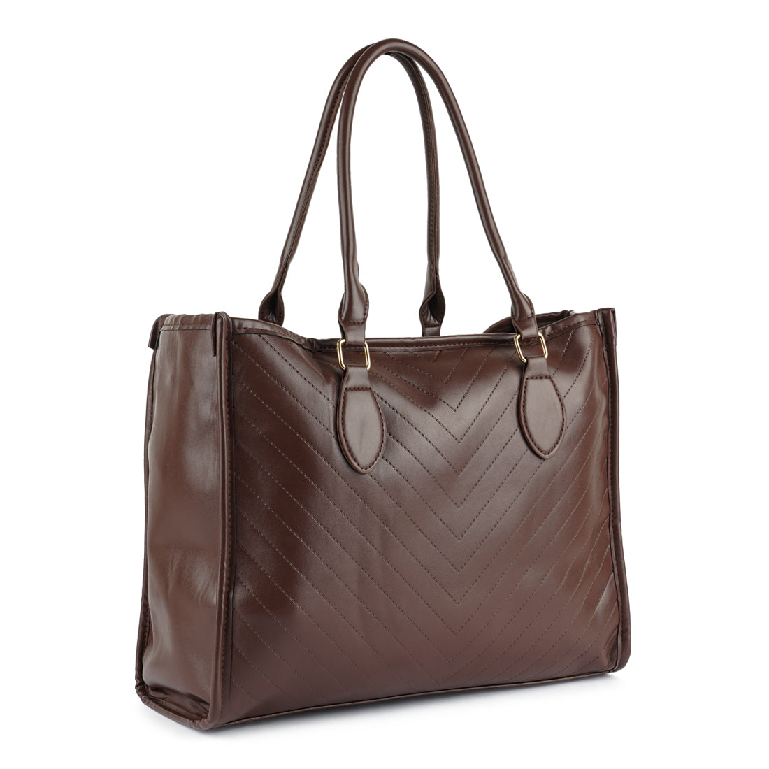 Chevron Pattern Tote Bag featuring a quilted surface, zipper closure, and sturdy short handles, ideal for everyday use.