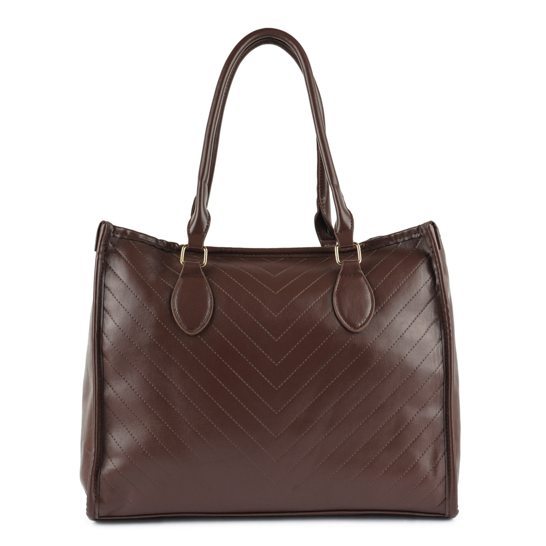 Chevron Pattern Tote Bag featuring a quilted surface, zipper closure, and sturdy short handles, ideal for everyday use.