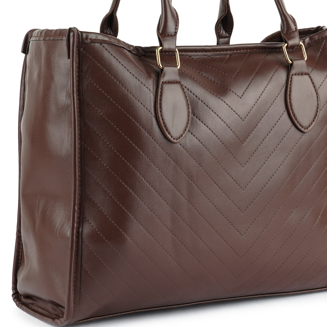 Chevron Pattern Tote Bag featuring a quilted surface, zipper closure, and sturdy short handles, ideal for everyday use.