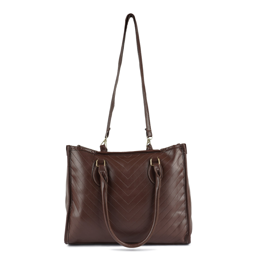 Chevron Pattern Tote Bag featuring a quilted surface, zipper closure, and sturdy short handles, ideal for everyday use.