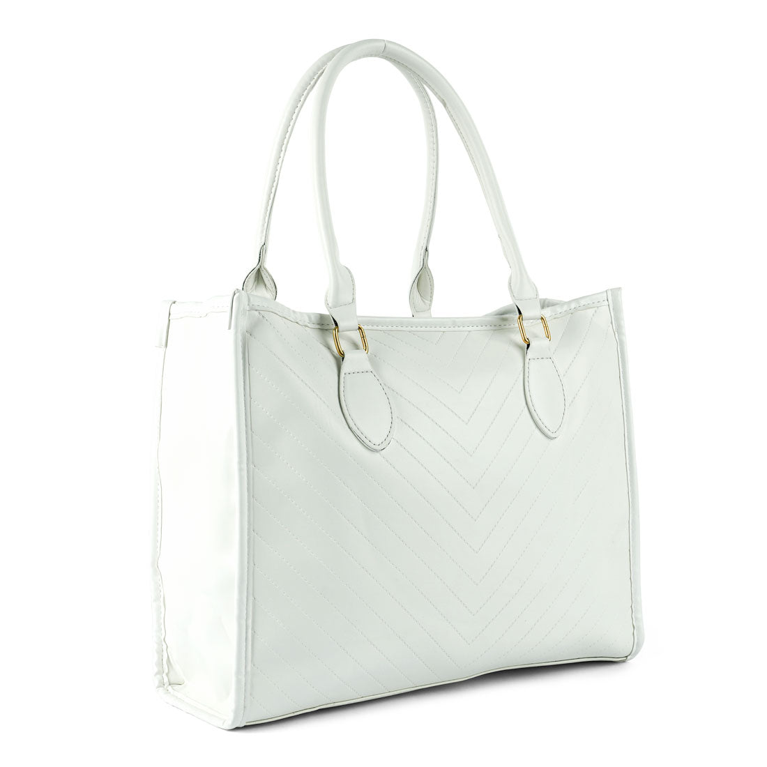 Chevron Pattern Tote Bag featuring a quilted surface, zipper closure, and sturdy short handles, ideal for everyday use.