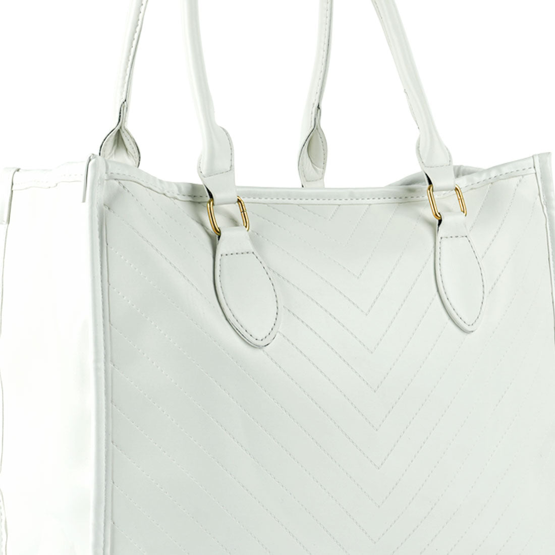 Chevron Pattern Tote Bag featuring a quilted surface, zipper closure, and sturdy short handles, ideal for everyday use.